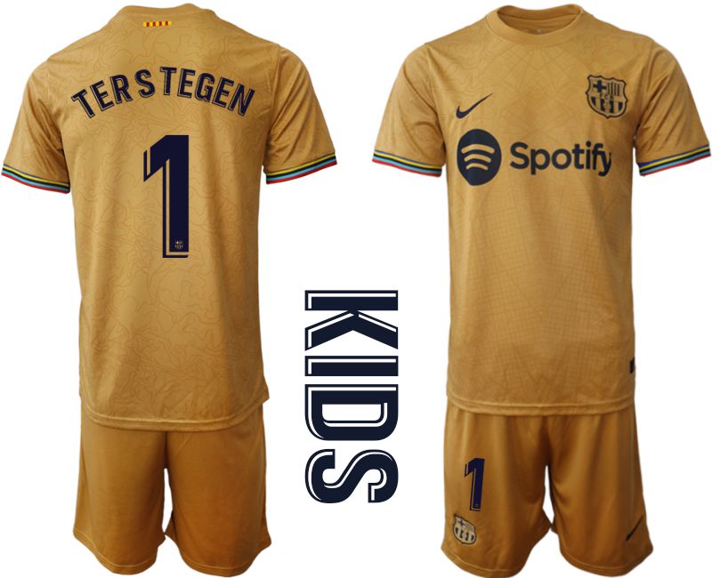 Youth 2022-2023 Club Barcelona away yellow #1 Soccer Jersey->youth soccer jersey->Youth Jersey